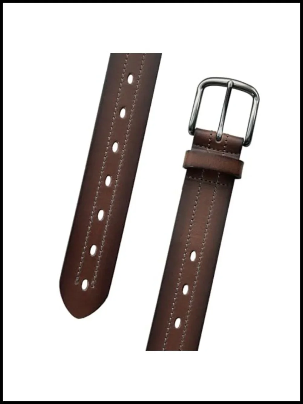 Men's Genuine Leather Belt Double Stitched Metal Buckle Casual Dress Western